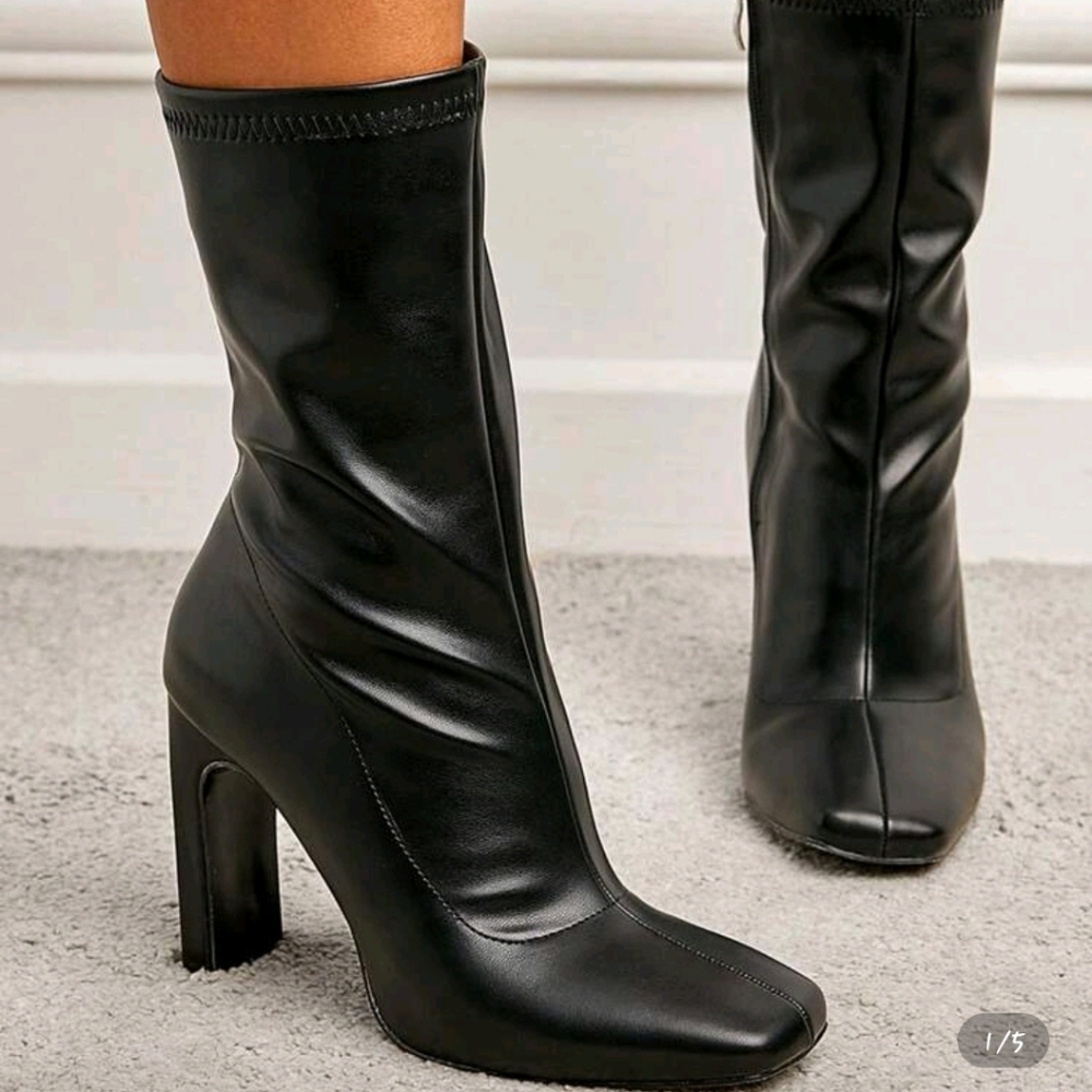 Leather Black High Heel Boots